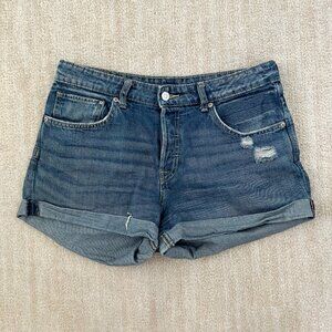 H&M Boyfriend Button Fly Blue Jeans Denim Shorts 8